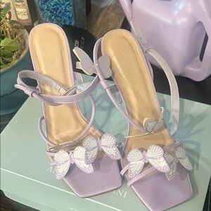 Bella Marie Purple Heeled Mules with Bow Accents